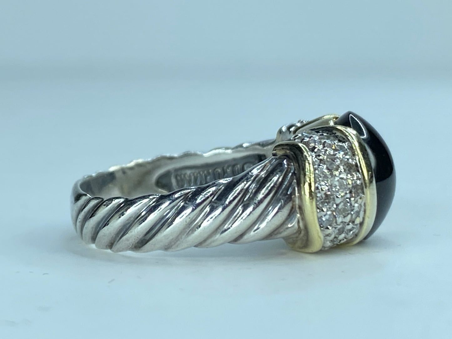 David Yurman Noblesse large oval Onyx Sterling 925 /750 Gold Ring 11.6g s6 JR236