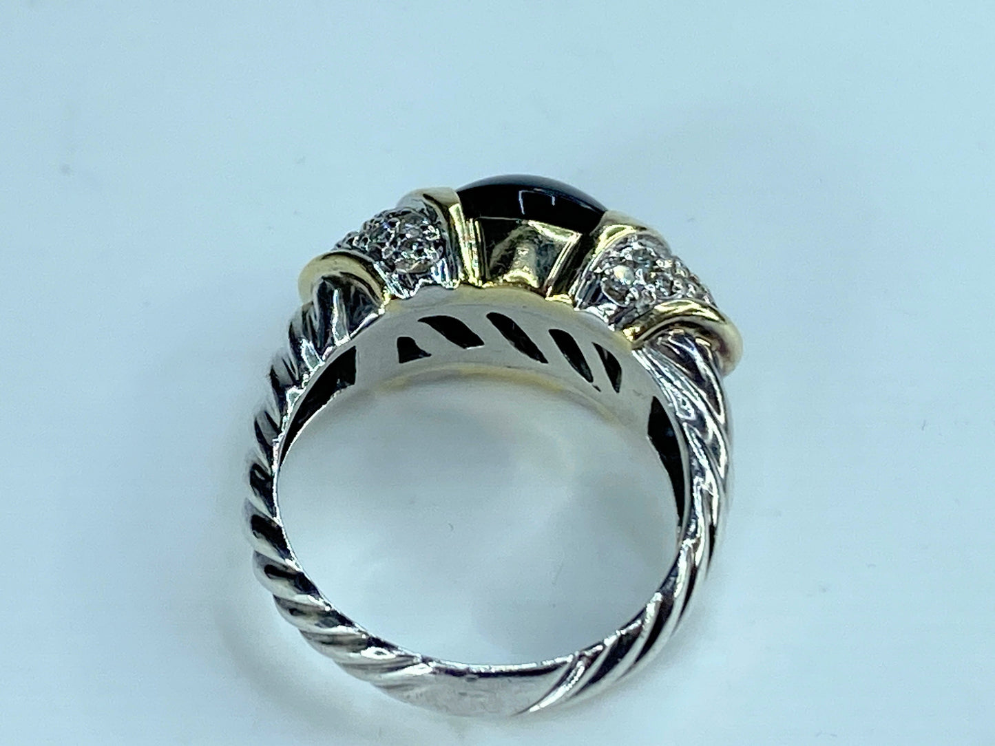 David Yurman Noblesse large oval Onyx Sterling 925 /750 Gold Ring 11.6g s6 JR236