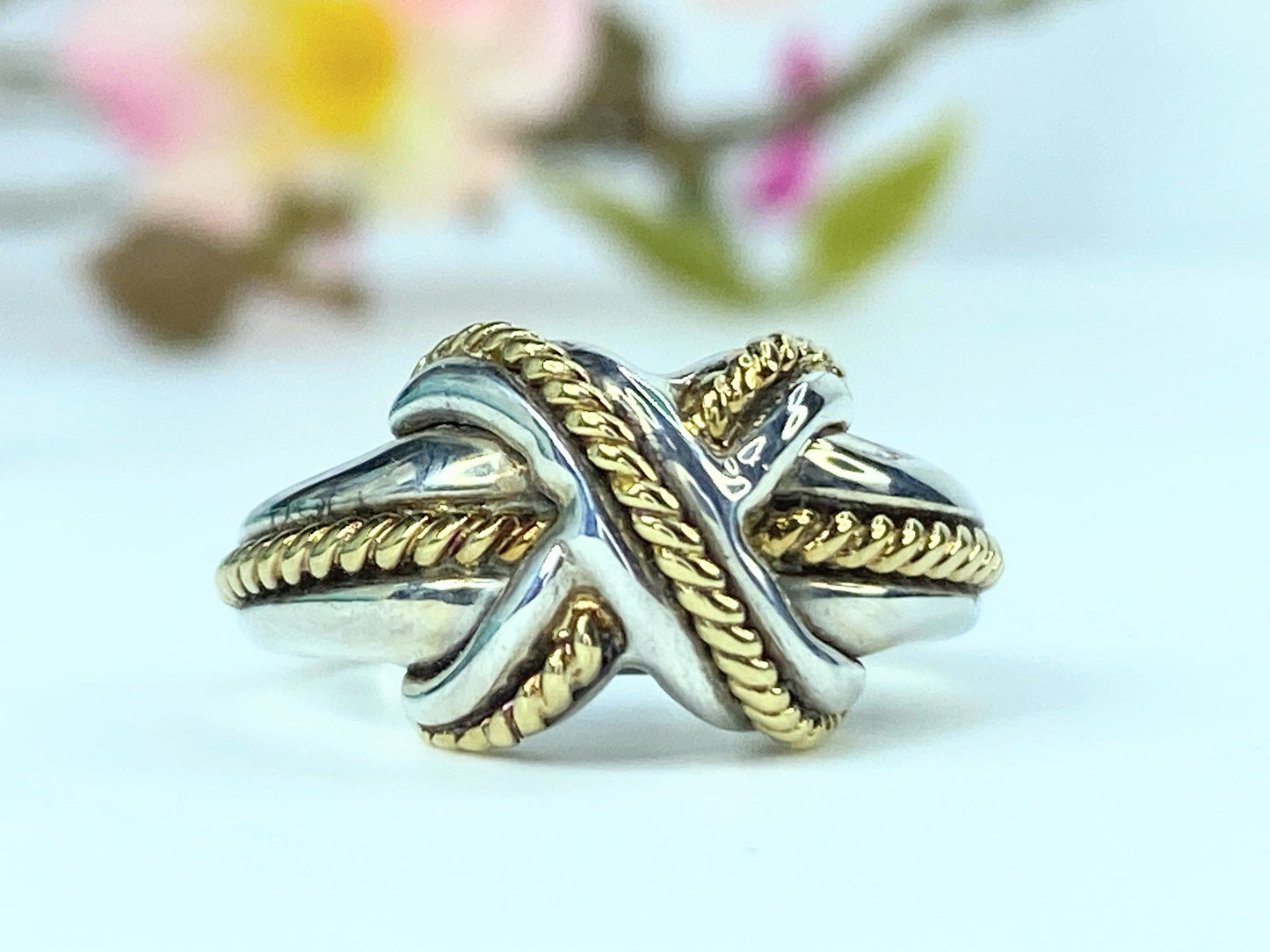 Tiffany & Co. Sterling Silver 18K Signature X Ring s7.5 JR9724