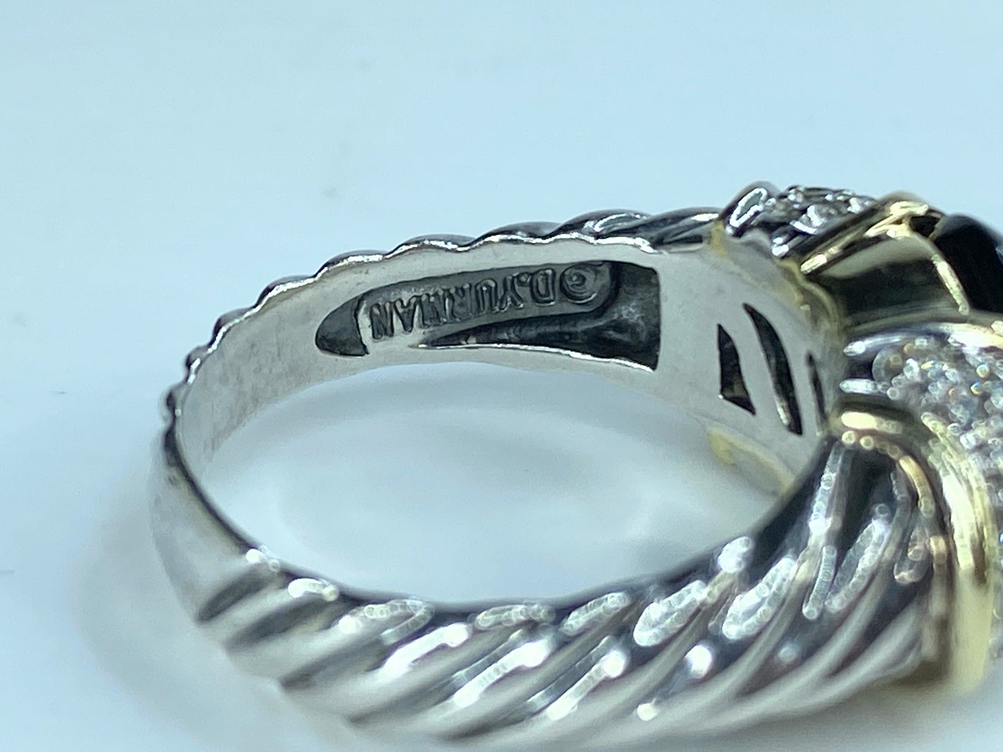 David Yurman Noblesse large oval Onyx Sterling 925 /750 Gold Ring 11.6g s6 JR236