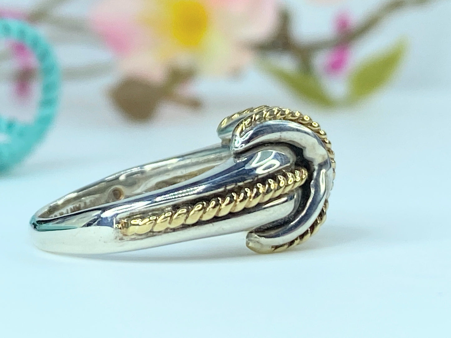 Tiffany & Co. Sterling Silver 18K Signature X Ring s7.5 JR9724