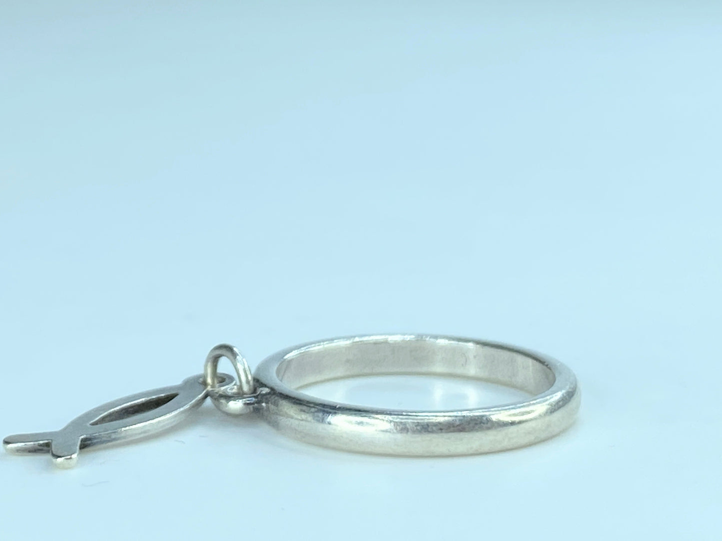 Retired James Avery Ichthus Dangle Charm Ring 2.1g s4.5