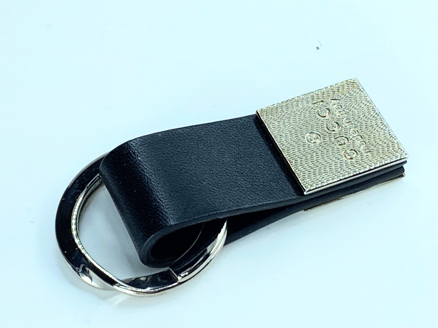 Gucci black Leather silvertone Keyring with original seal and box GS296