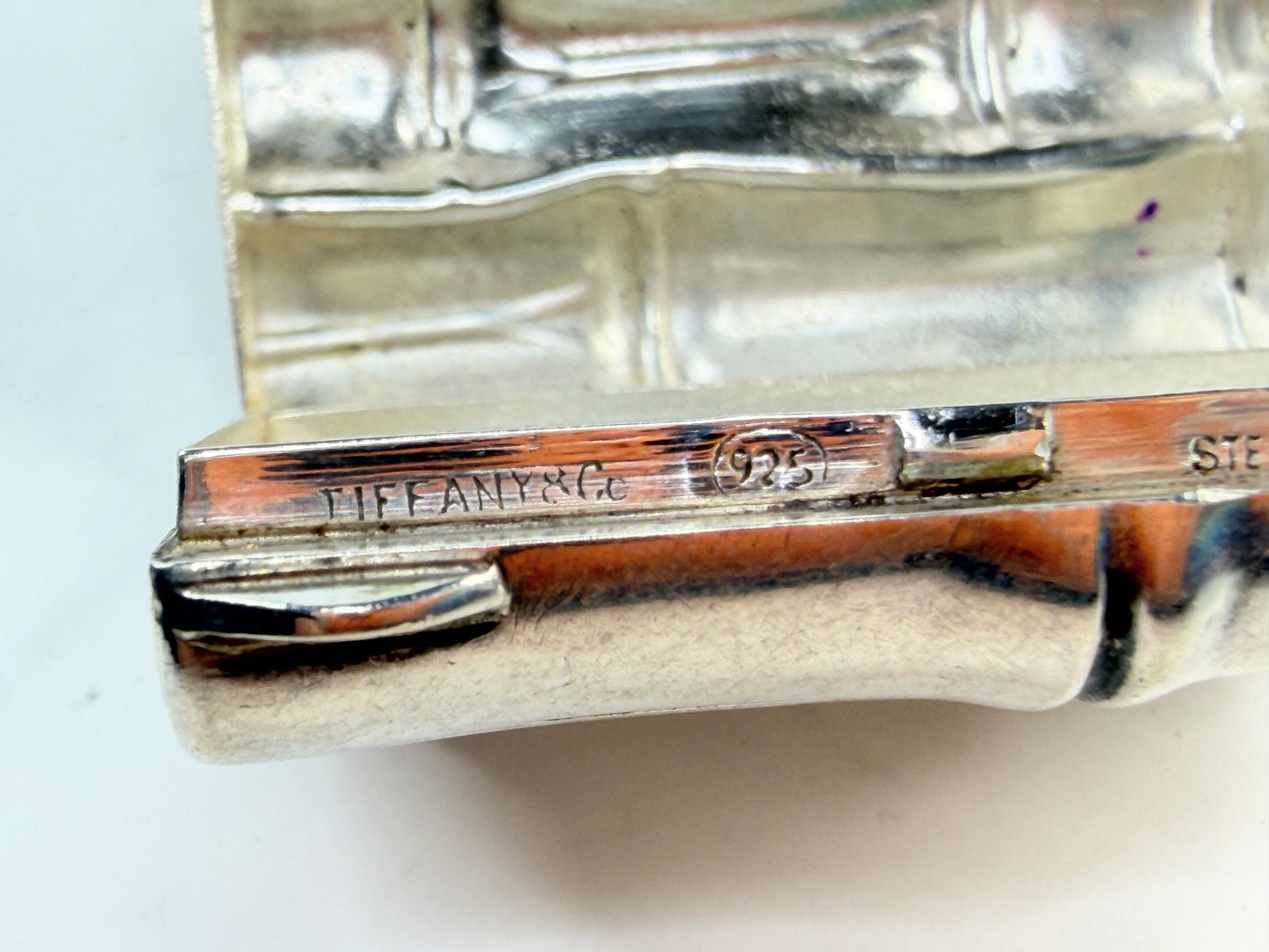 Vintage Tiffany Sterling Silver Bamboo Pill Box Case SS240