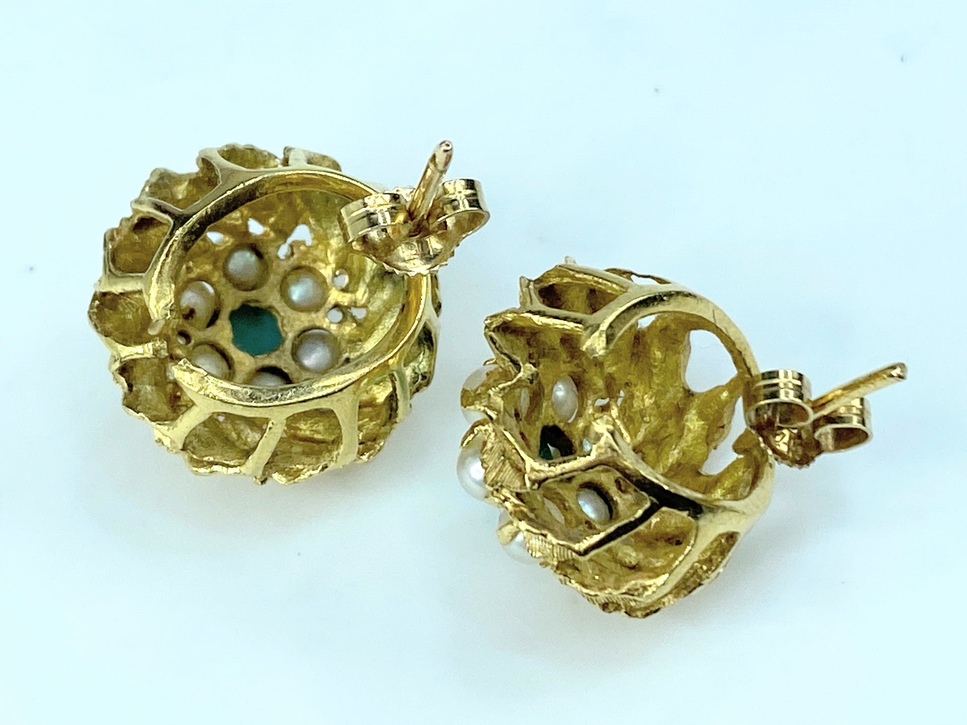 14K cultured Pearls Turquoise cabochon Bombe post earrings 7.5g JR9735