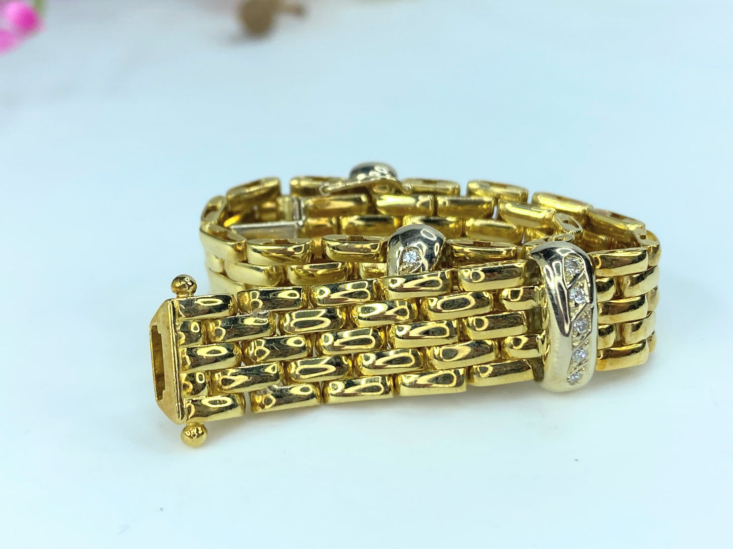 Italian 18kt yellow gold Flexible white diamond bracelet 7 1/8" 41.6g JR9738