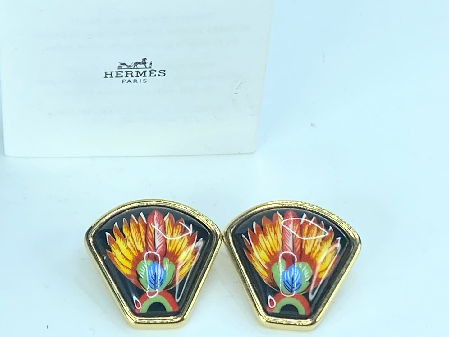 HERMES earrings, cloisonné, metal/enamel, gold/black/multicolor GS315