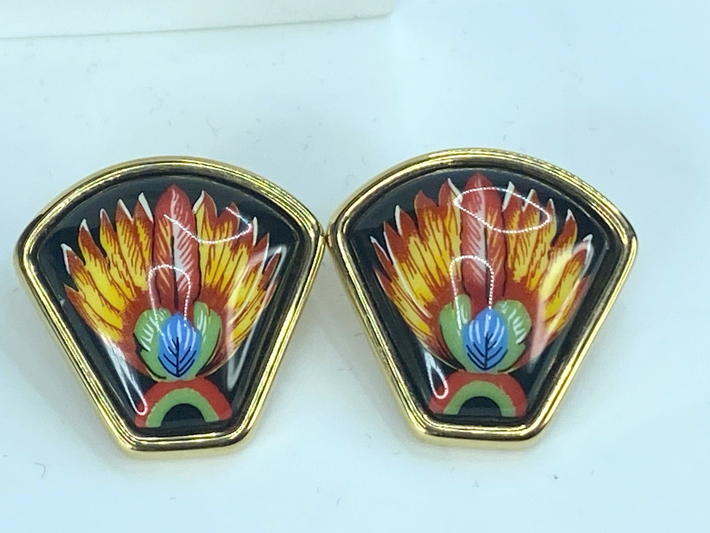 HERMES earrings, cloisonné, metal/enamel, gold/black/multicolor GS315