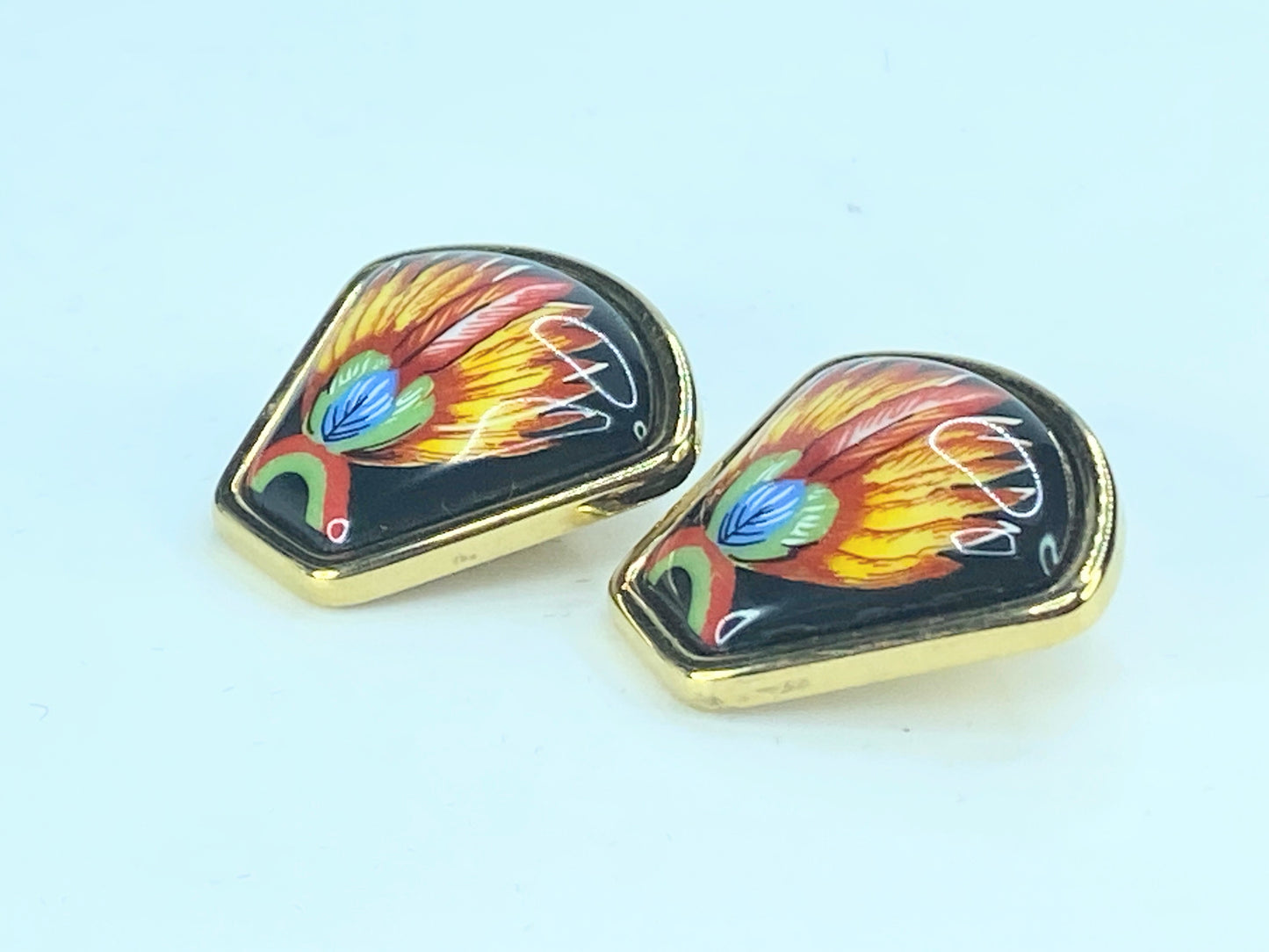 HERMES earrings, cloisonné, metal/enamel, gold/black/multicolor GS315