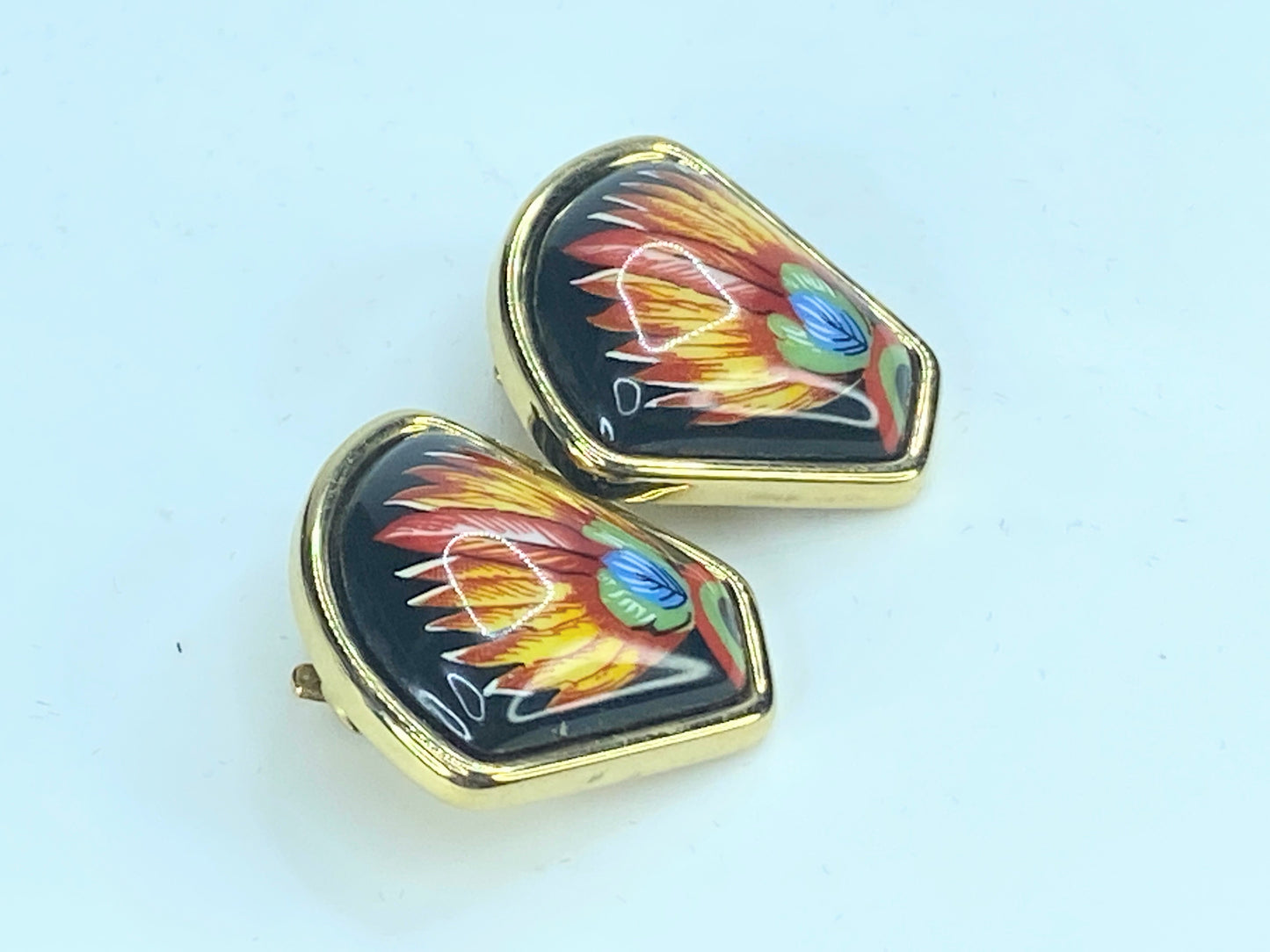 HERMES earrings, cloisonné, metal/enamel, gold/black/multicolor GS315