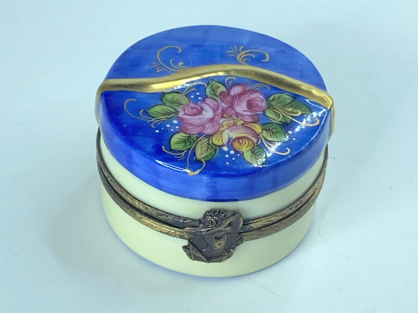 GR Limoges Limited Edition Cobalt blue pink Rose Gold gilt Blue Hat 1 3/8" A360