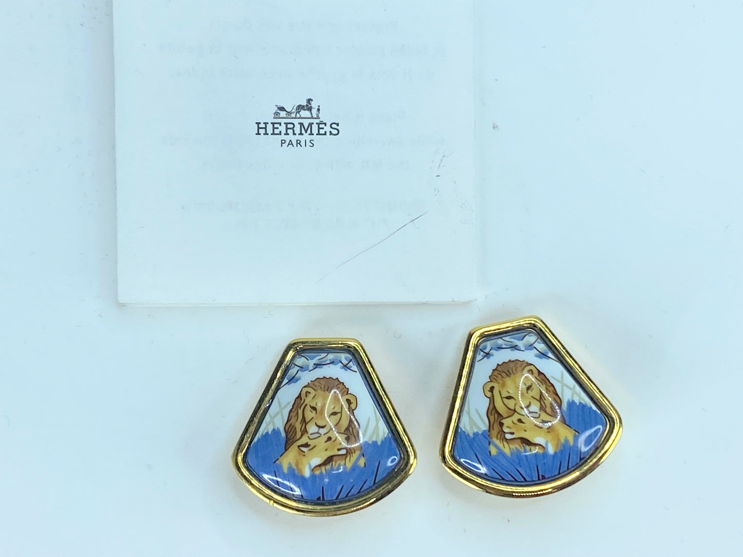 Hermès Boucles d'oreilles Emile Lion Email ceramic earrings GS316