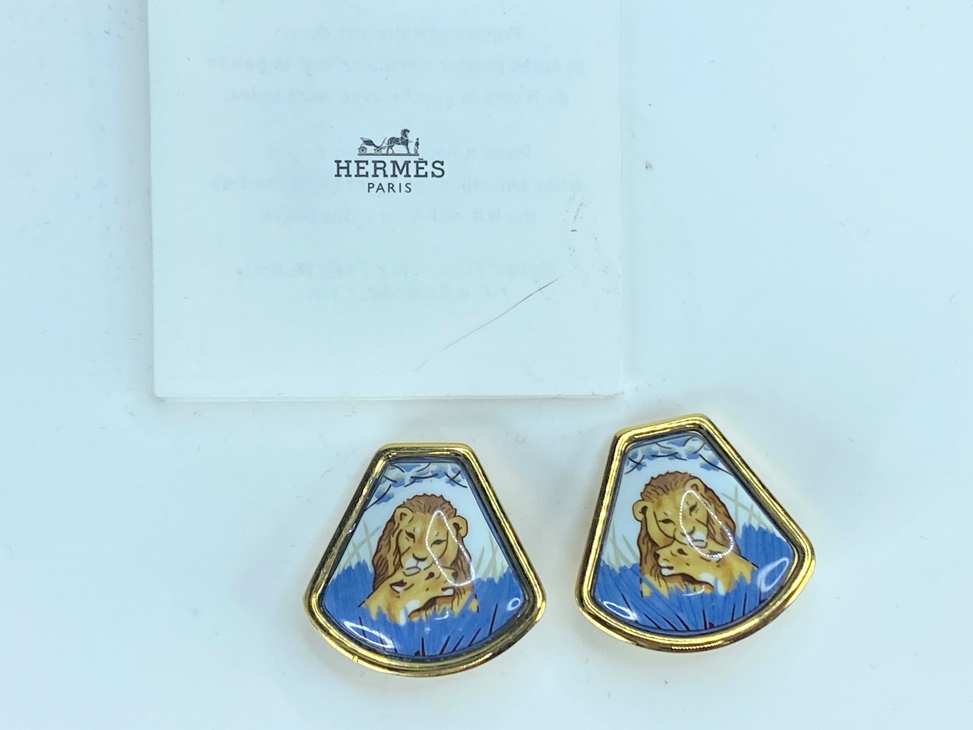 Hermès Boucles d'oreilles Emile Lion Email ceramic earrings GS316