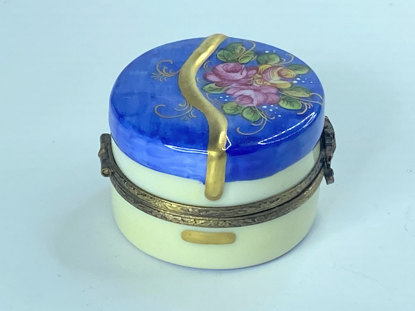 GR Limoges Limited Edition Cobalt blue pink Rose Gold gilt Blue Hat 1 3/8" A360
