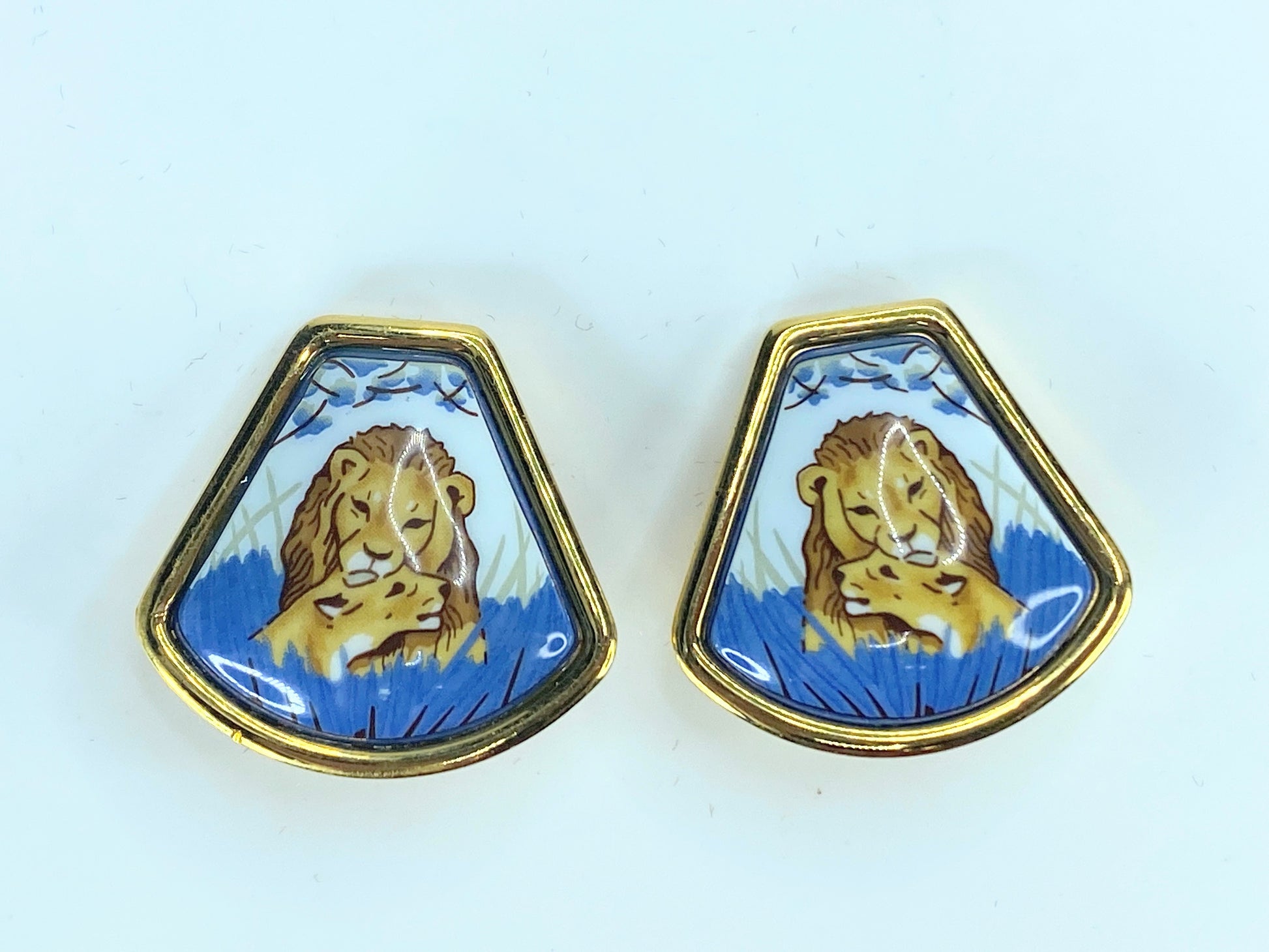 Hermès Boucles d'oreilles Emile Lion Email ceramic earrings GS316