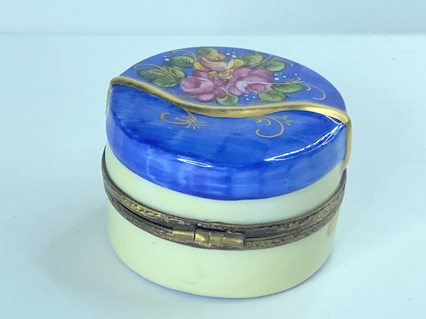 GR Limoges Limited Edition Cobalt blue pink Rose Gold gilt Blue Hat 1 3/8" A360