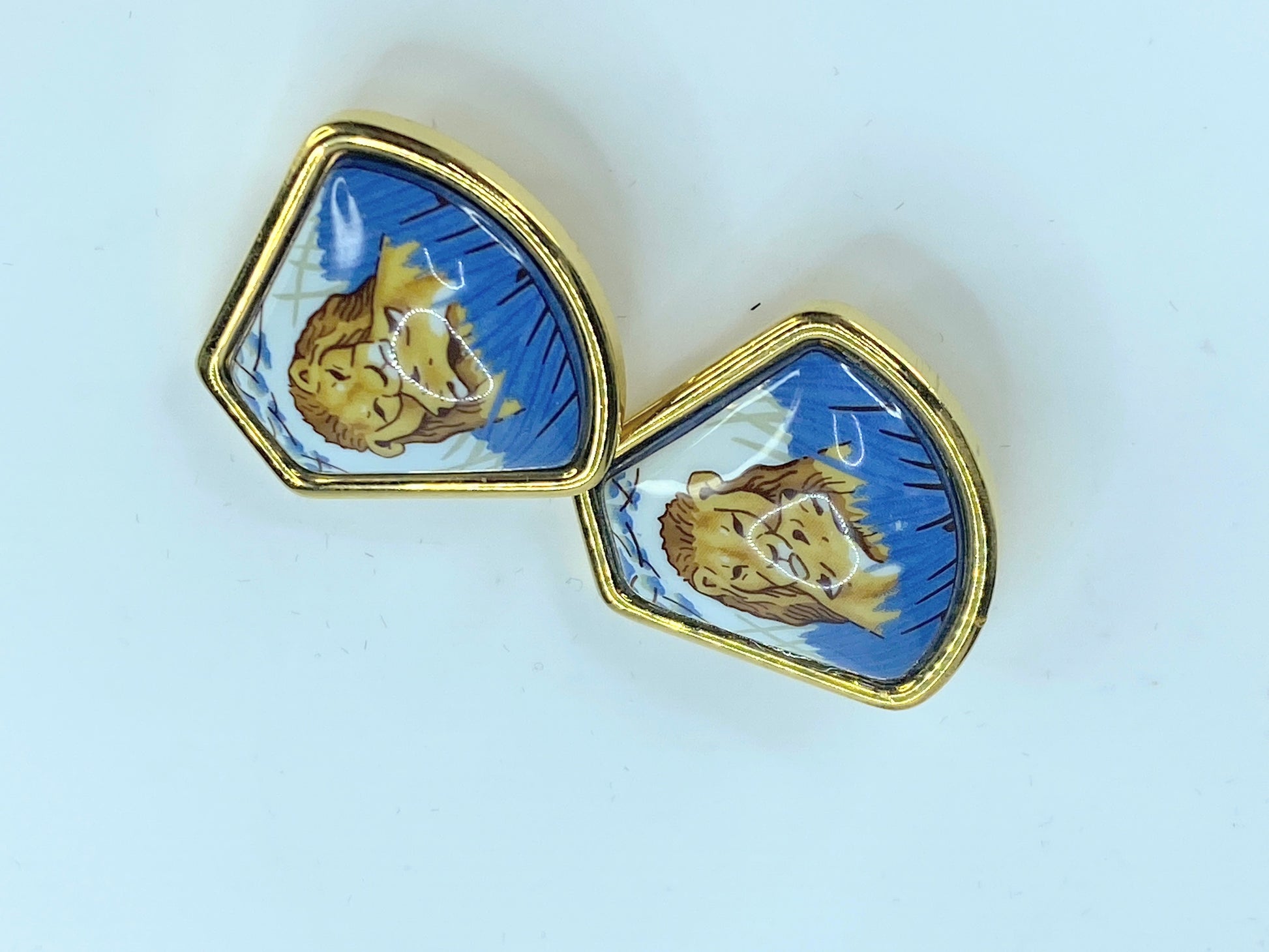 Hermès Boucles d'oreilles Emile Lion Email ceramic earrings GS316