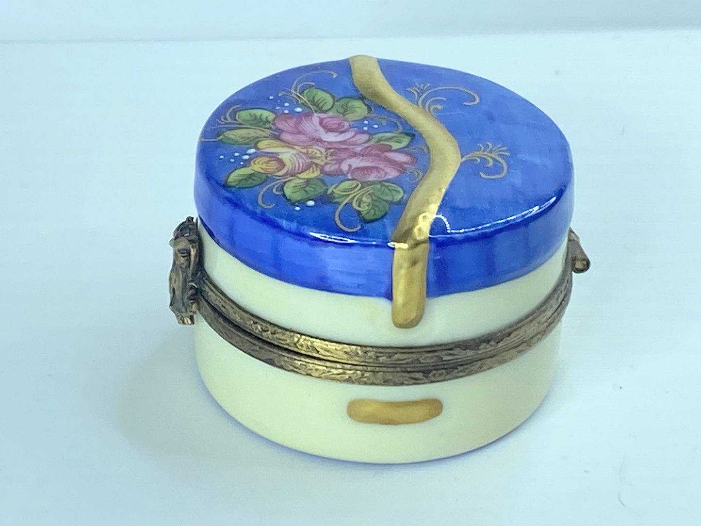 GR Limoges Limited Edition Cobalt blue pink Rose Gold gilt Blue Hat 1 3/8" A360