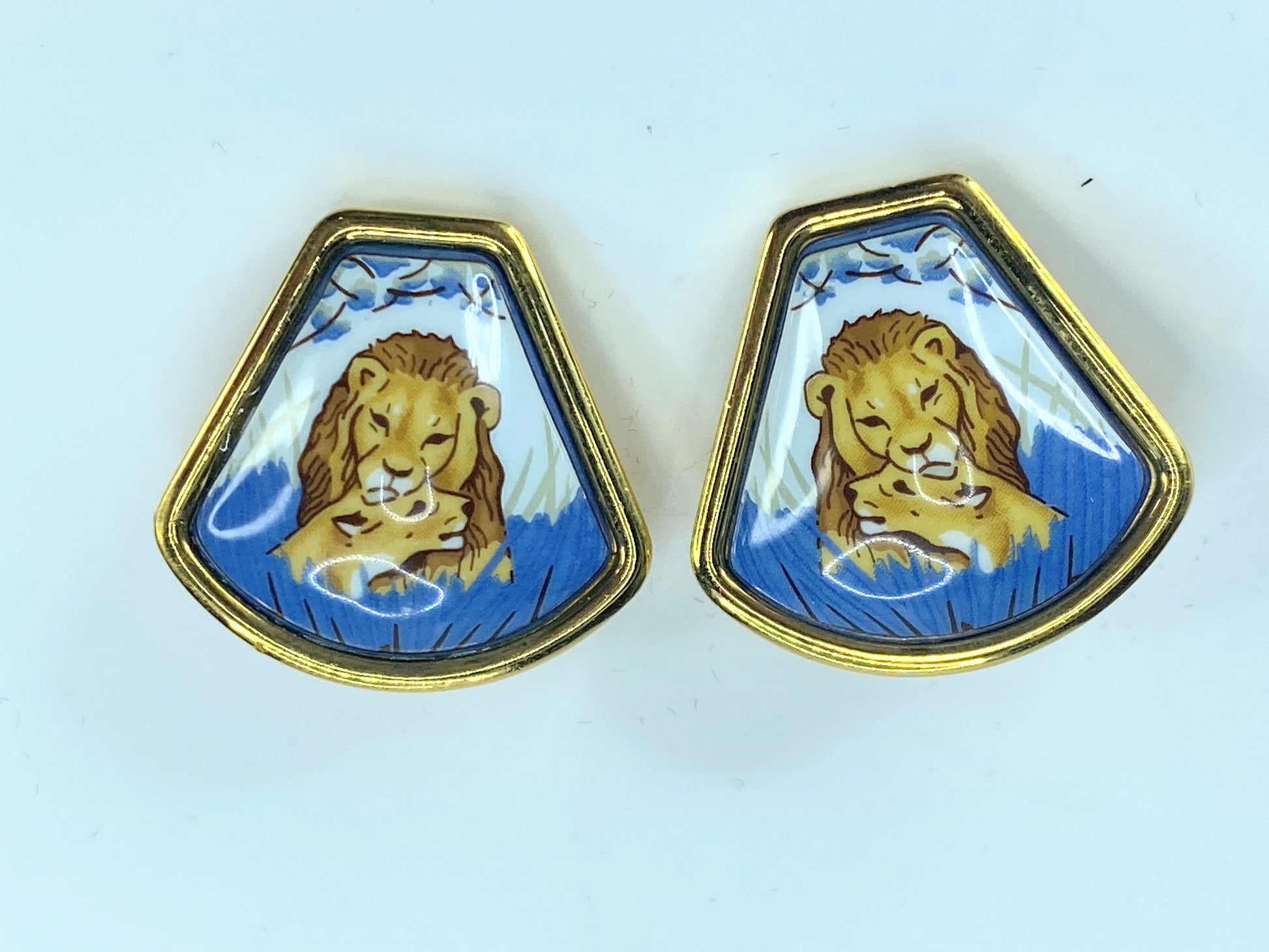 Hermès Boucles d'oreilles Emile Lion Email ceramic earrings GS316