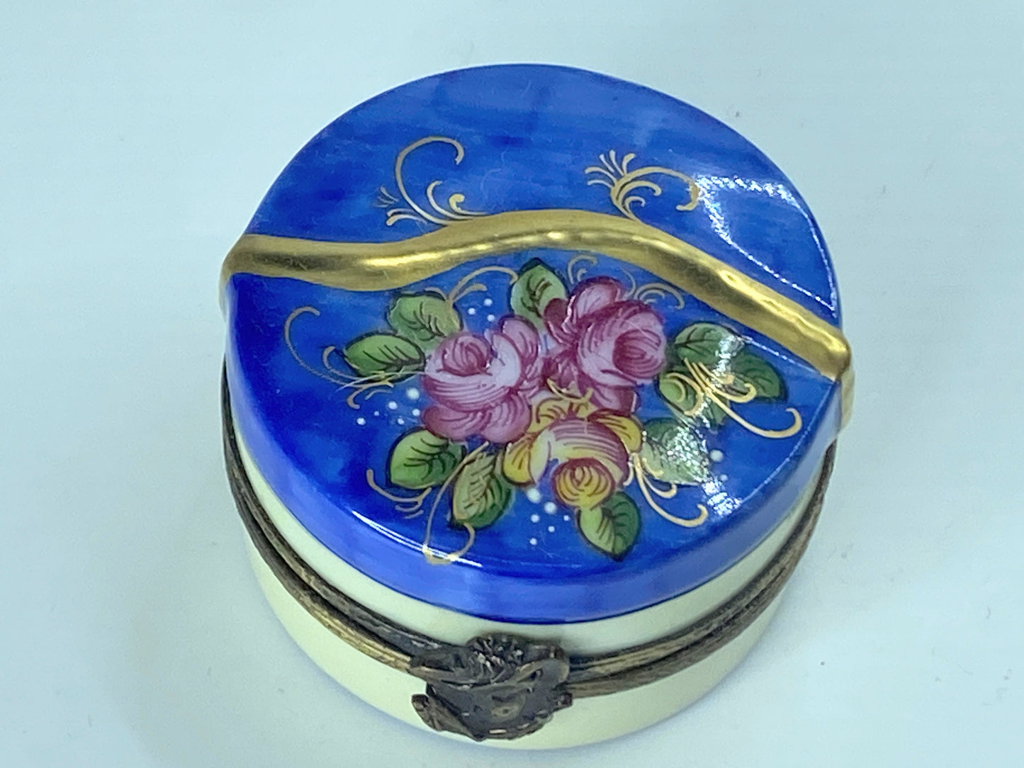 GR Limoges Limited Edition Cobalt blue pink Rose Gold gilt Blue Hat 1 3/8" A360