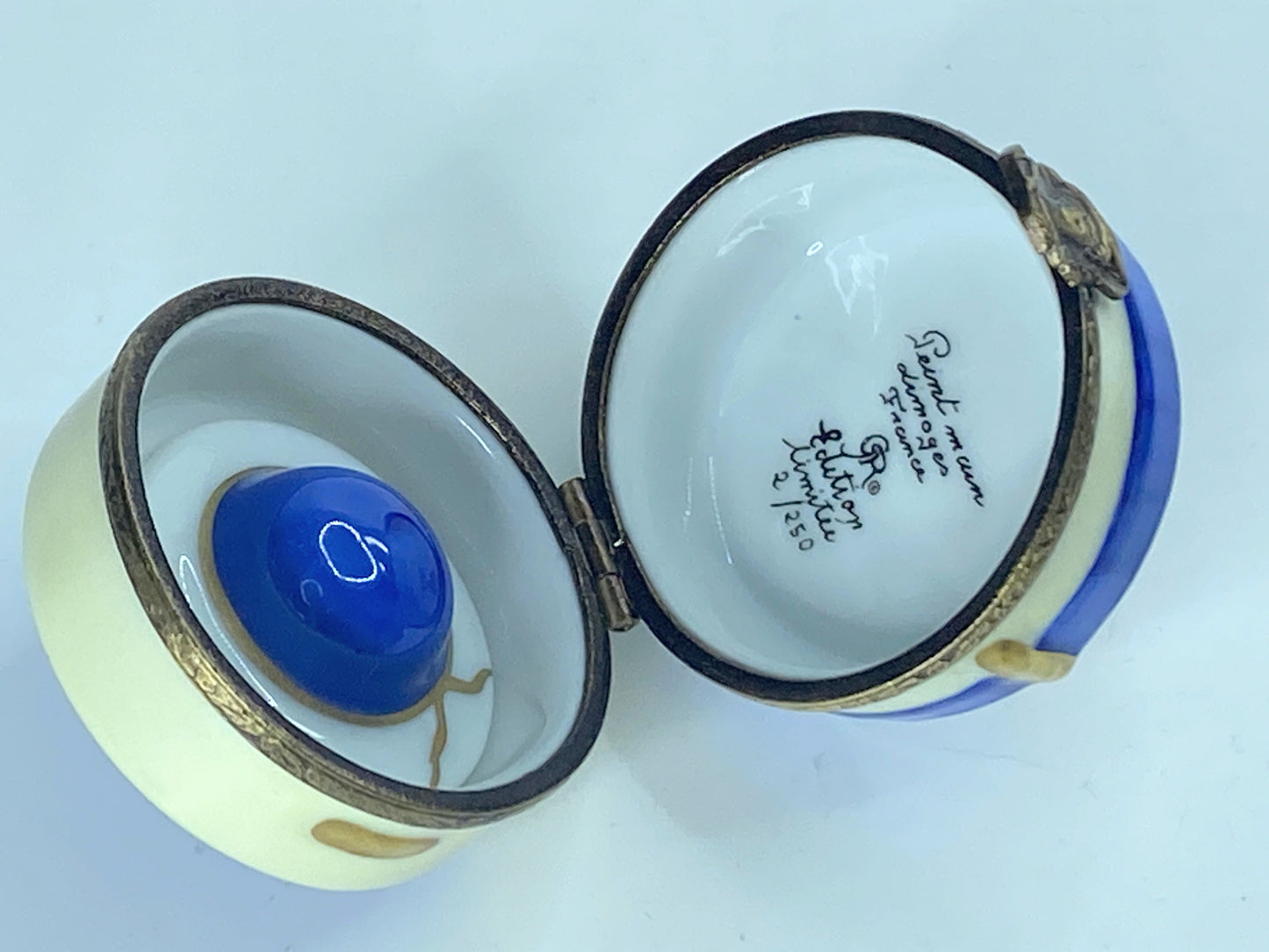 GR Limoges Limited Edition Cobalt blue pink Rose Gold gilt Blue Hat 1 3/8" A360