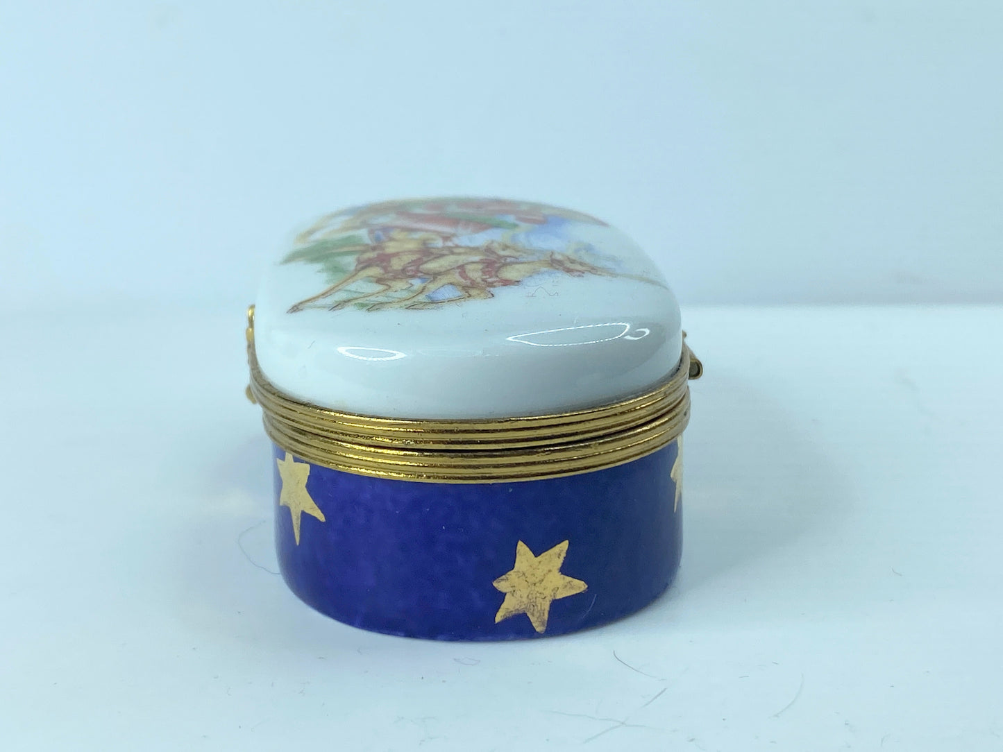 Limoges Trinket Box - Teddy Bear Santa on Sleigh 3" x 1 3/4" A361