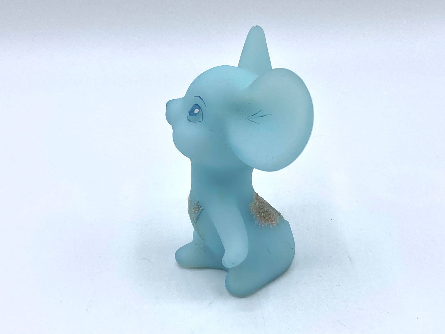 c1984's Signed Fenton Frosted Asters belly grits mouse blue satin glass FT1030