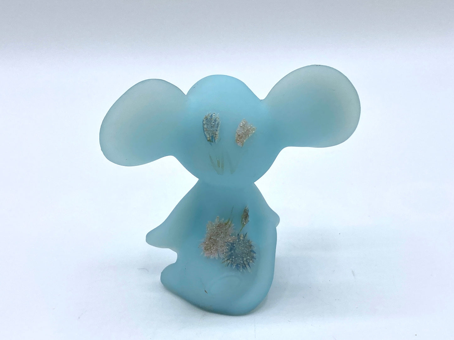 c1984's Signed Fenton Frosted Asters belly grits mouse blue satin glass FT1030