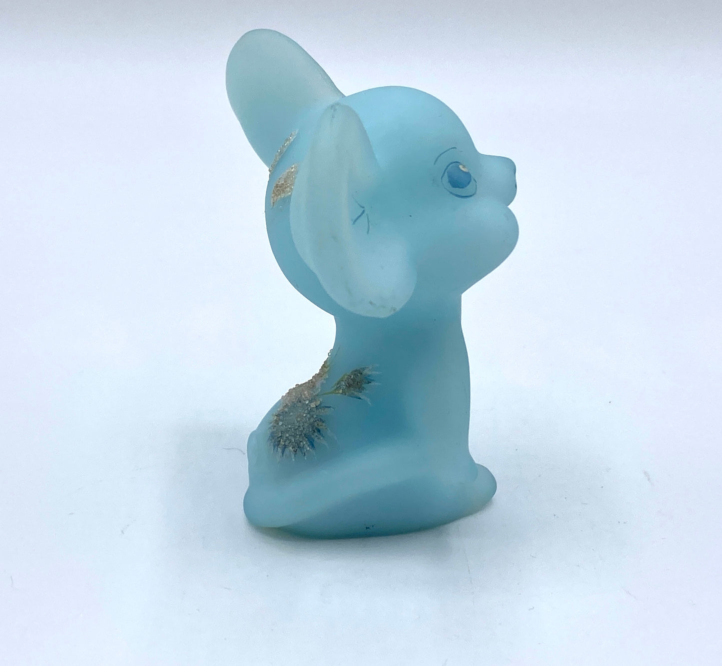 c1984's Signed Fenton Frosted Asters belly grits mouse blue satin glass FT1030