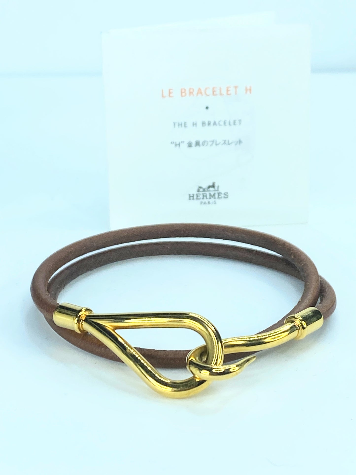 Hermès Jumbo Hook Double Tour Wrap leather Bracelet gold tone GS321