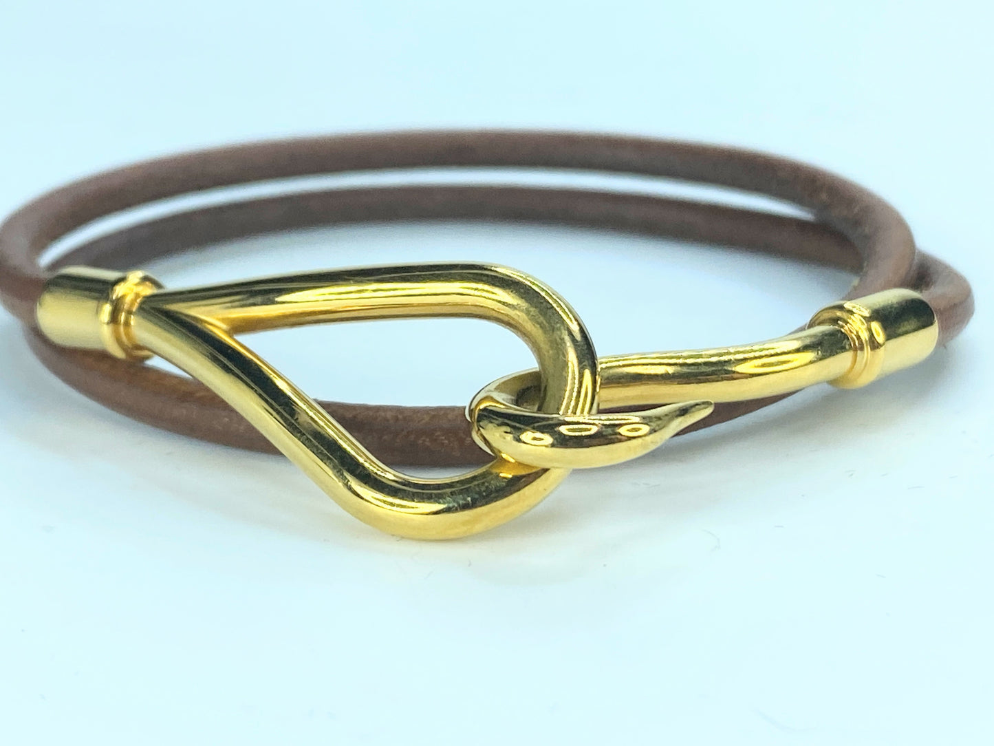 Hermès Jumbo Hook Double Tour Wrap leather Bracelet gold tone GS321