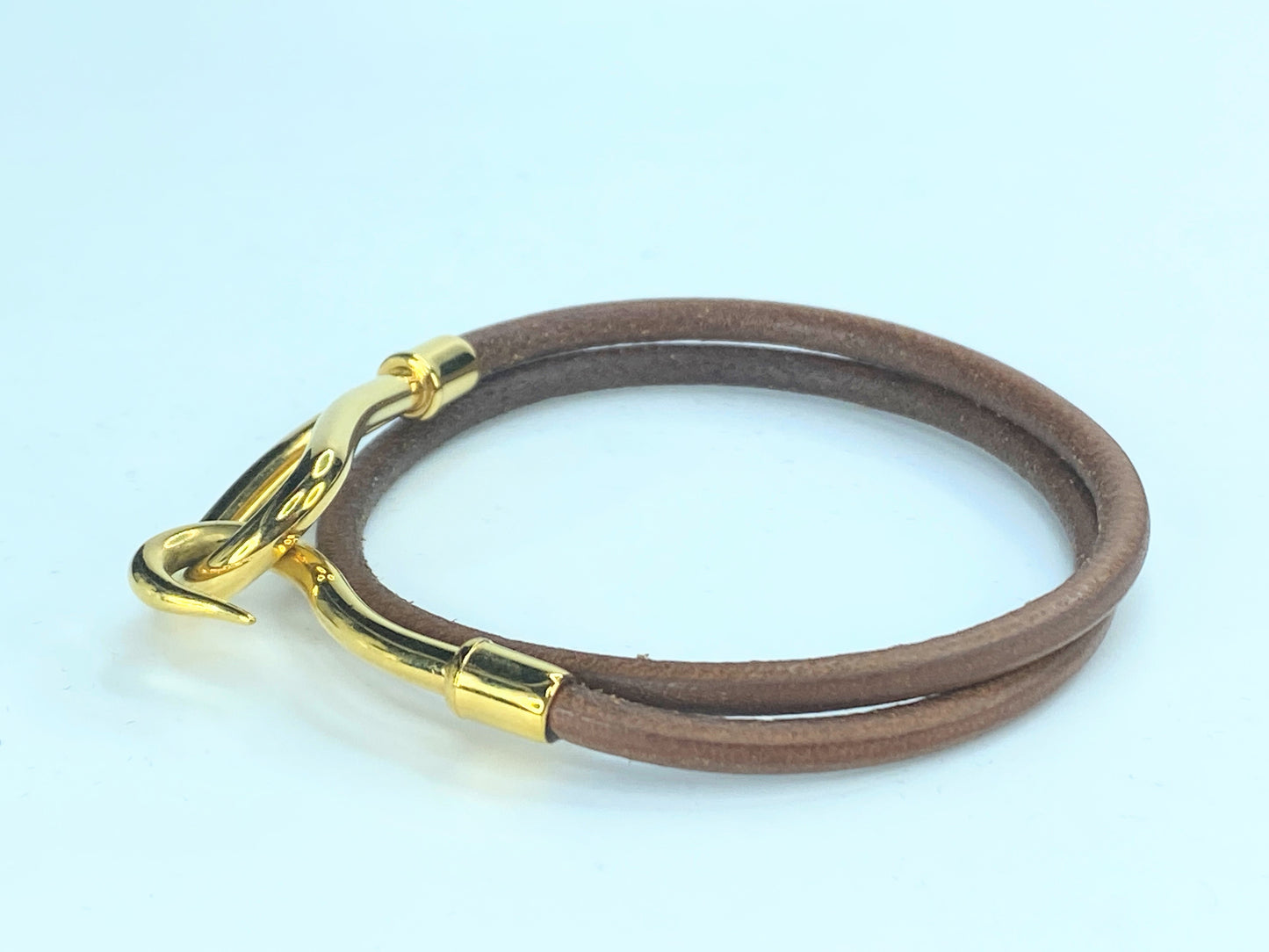 Hermès Jumbo Hook Double Tour Wrap leather Bracelet gold tone GS321