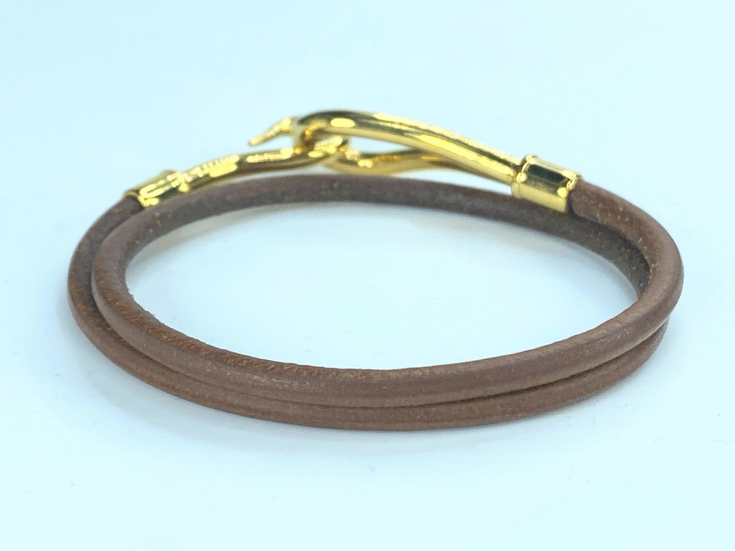 Hermès Jumbo Hook Double Tour Wrap leather Bracelet gold tone GS321