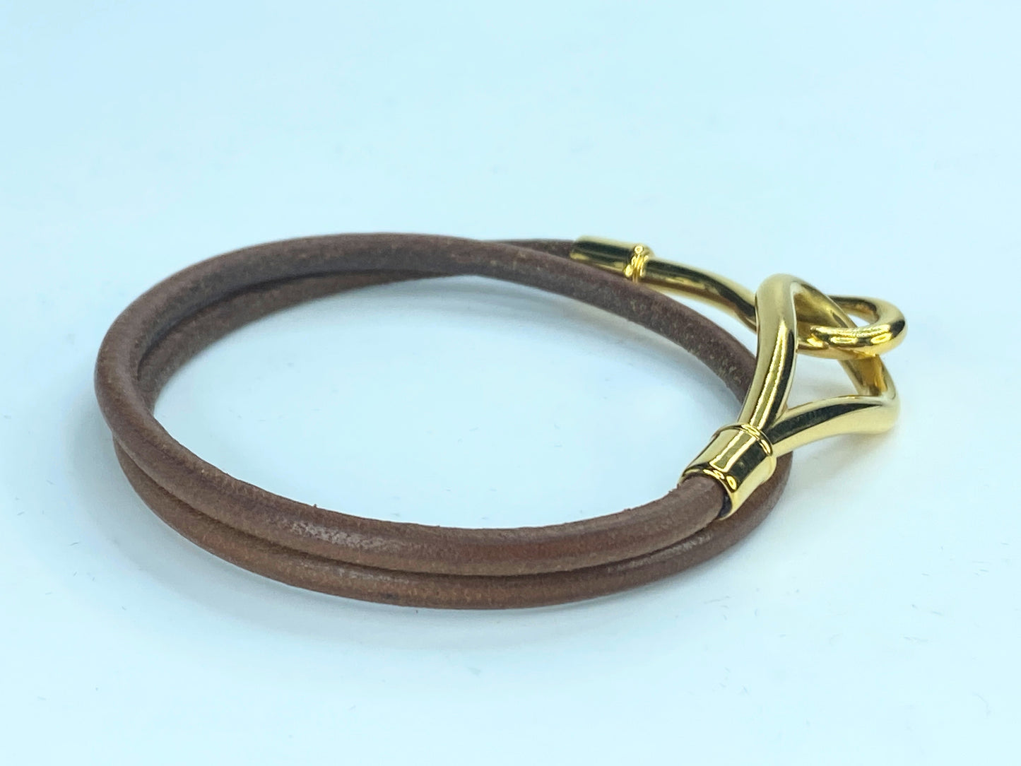Hermès Jumbo Hook Double Tour Wrap leather Bracelet gold tone GS321