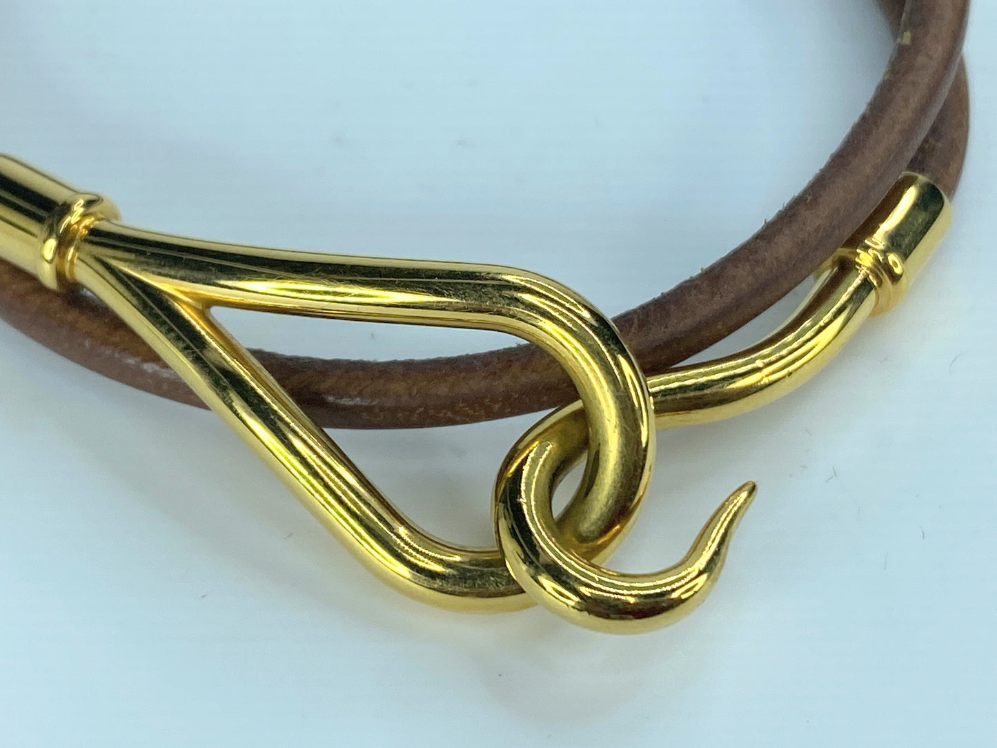 Hermès Jumbo Hook Double Tour Wrap leather Bracelet gold tone GS321