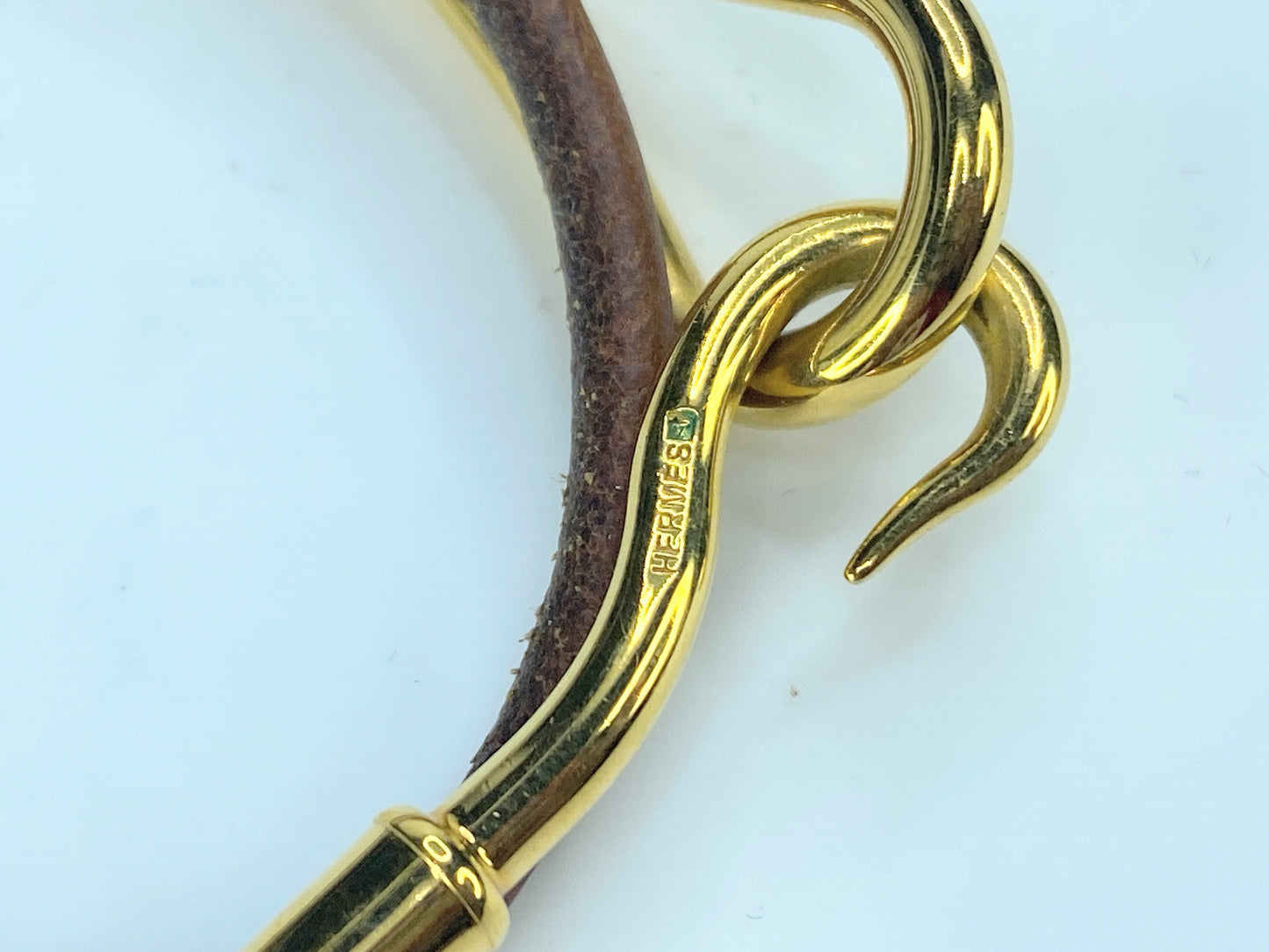 Hermès Jumbo Hook Double Tour Wrap leather Bracelet gold tone GS321