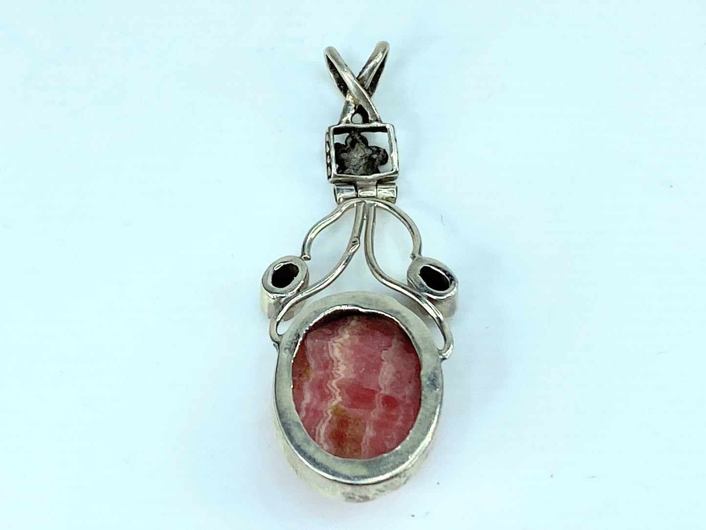 Genuine Rhodochrosite & Garnet .925 Sterling Silver Pendant 10.5g 2.25" JR9753