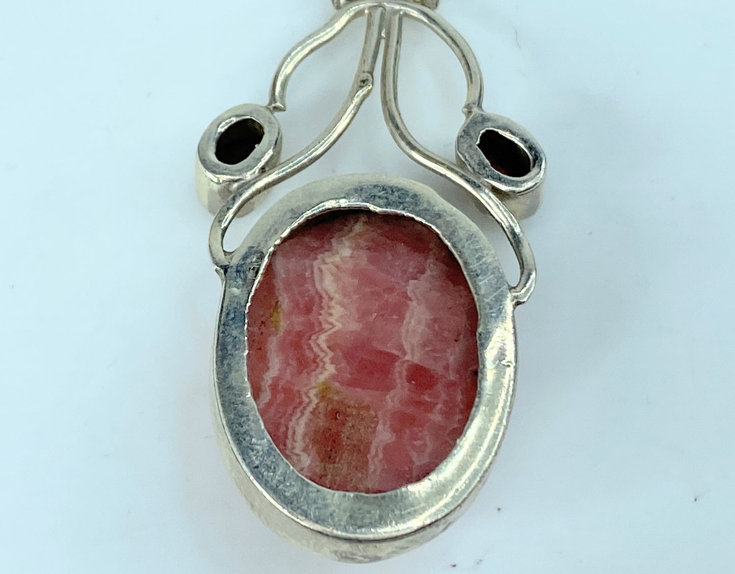 Genuine Rhodochrosite & Garnet .925 Sterling Silver Pendant 10.5g 2.25" JR9753