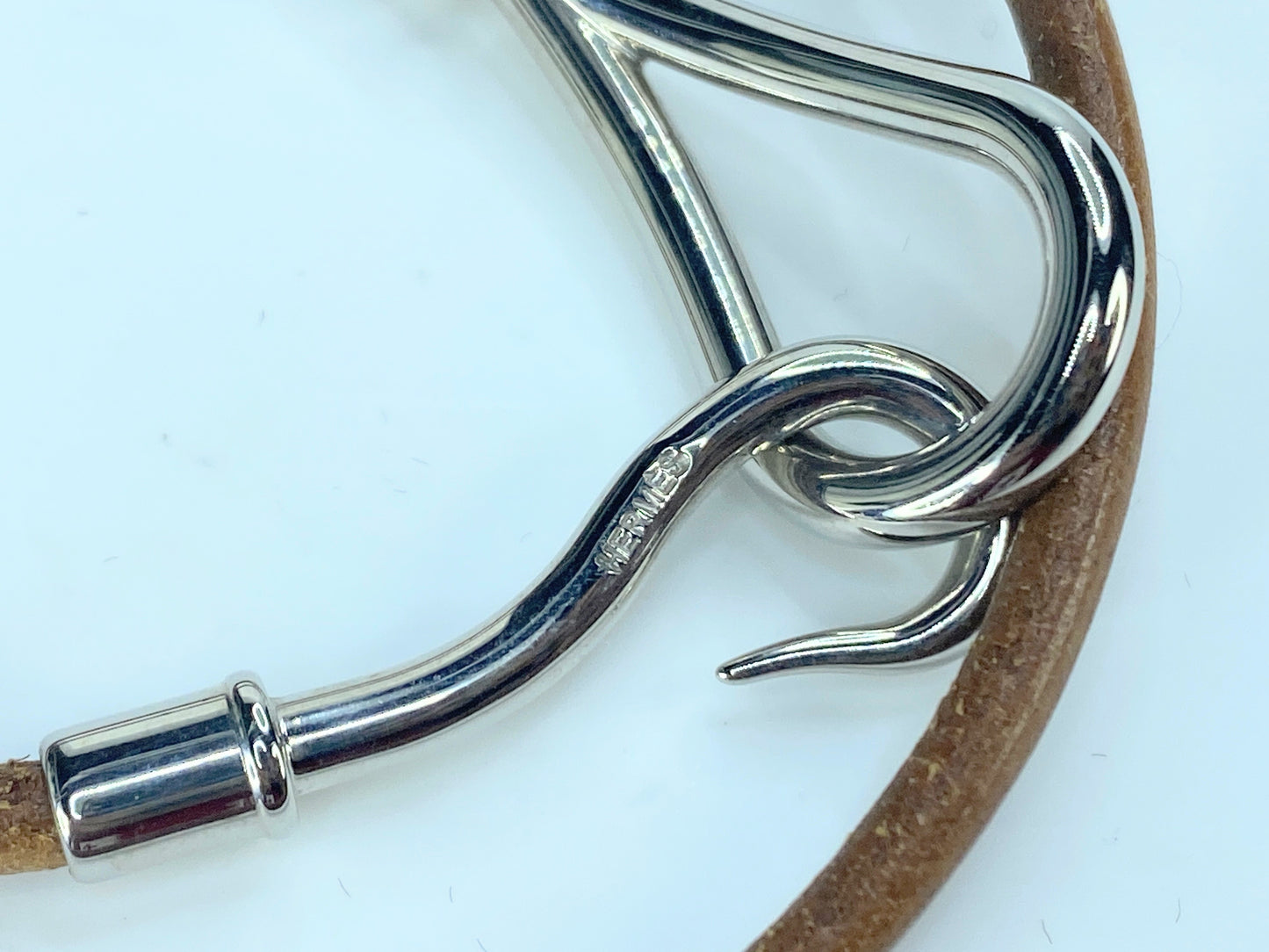 Hermès Jumbo Hook Double Tour Leather Bracelet Silver tone GS322