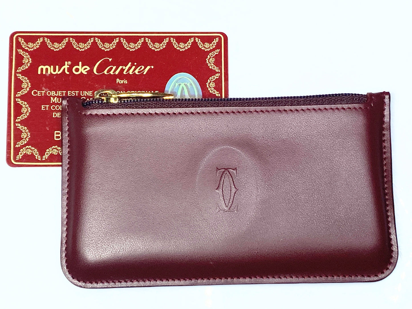 Cartier Pouch Must Line Bordeaux Leather Authentic excellent cond GS220