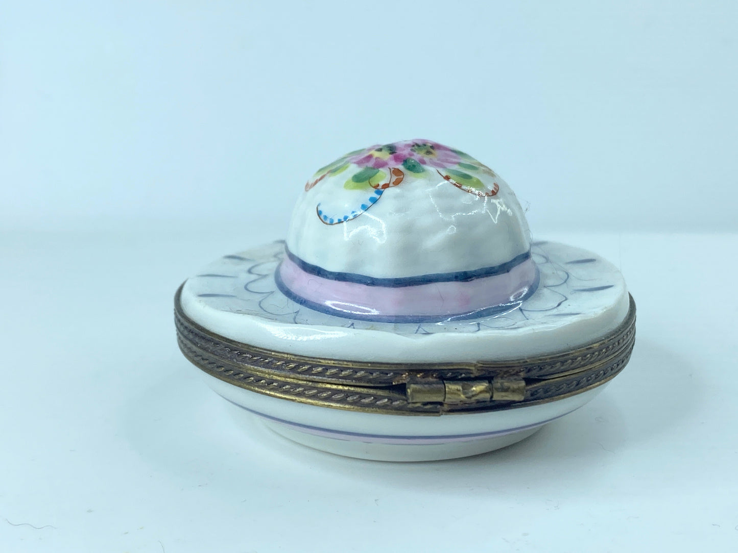 P. CaDau Limoges France Peint Main Spring floral Bonnet Trinket Box 2.5" A370