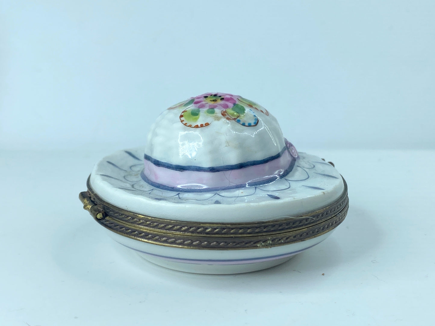 P. CaDau Limoges France Peint Main Spring floral Bonnet Trinket Box 2.5" A370