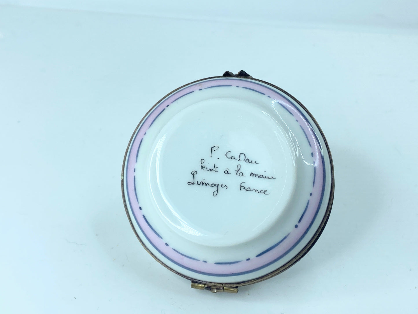 P. CaDau Limoges France Peint Main Spring floral Bonnet Trinket Box 2.5" A370