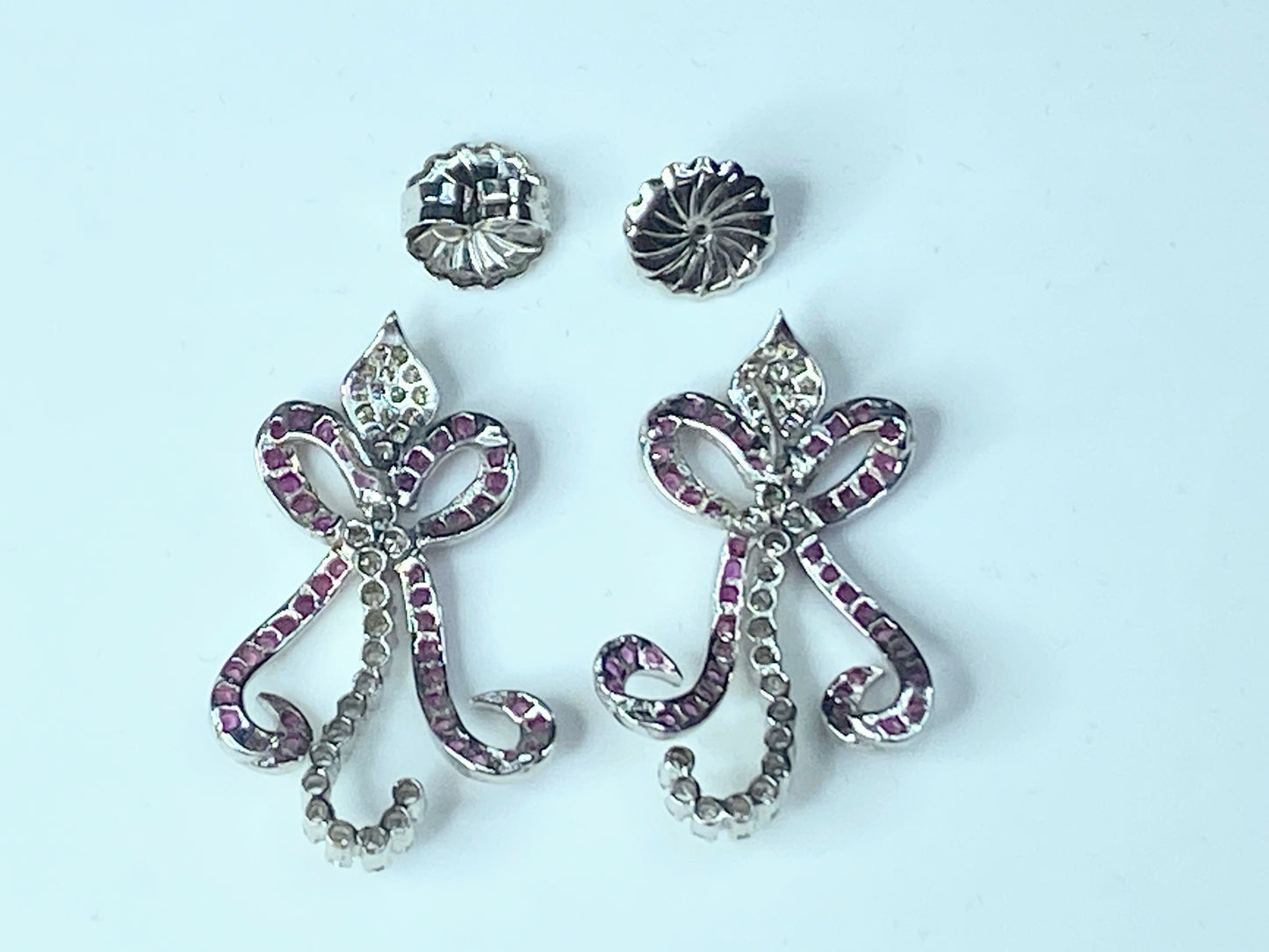 Appraised $4,495 Art Deco 14K 2.5ct Ruby Diamond Flower Spray earrings JR219