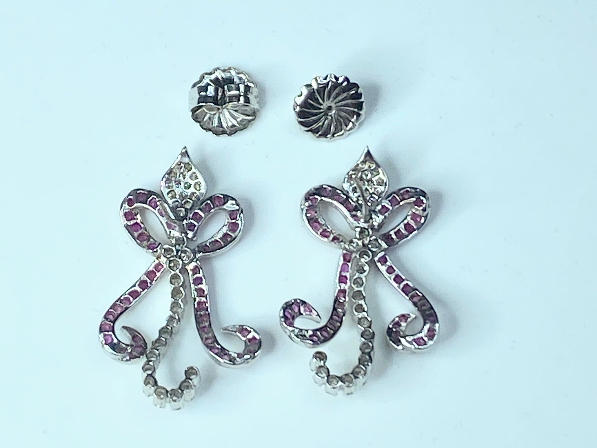 Appraised $4,495 Art Deco 14K 2.5ct Ruby Diamond Flower Spray earrings JR219