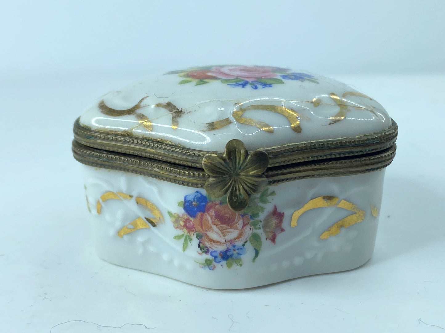 c1961 Le Tallec Paris France Hand Painted Porcelain Flower Trinket Box 2.5" A372