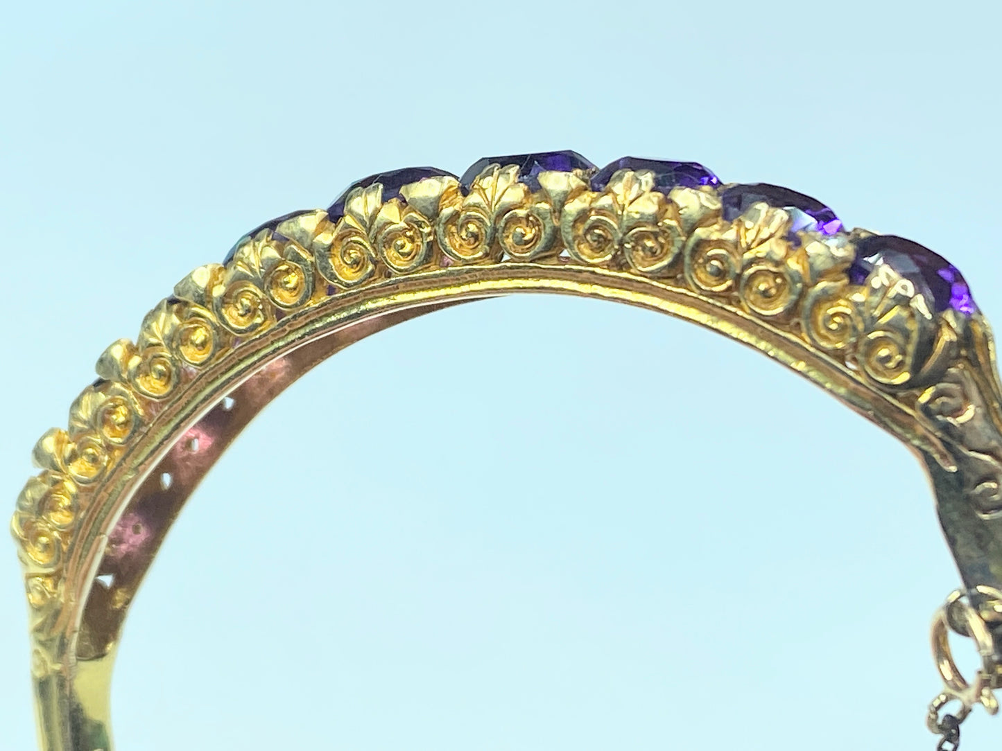 Appraised 6,995 14K Amethyst Old Euro cut Diamond hinged Art Deco bracelet JR221