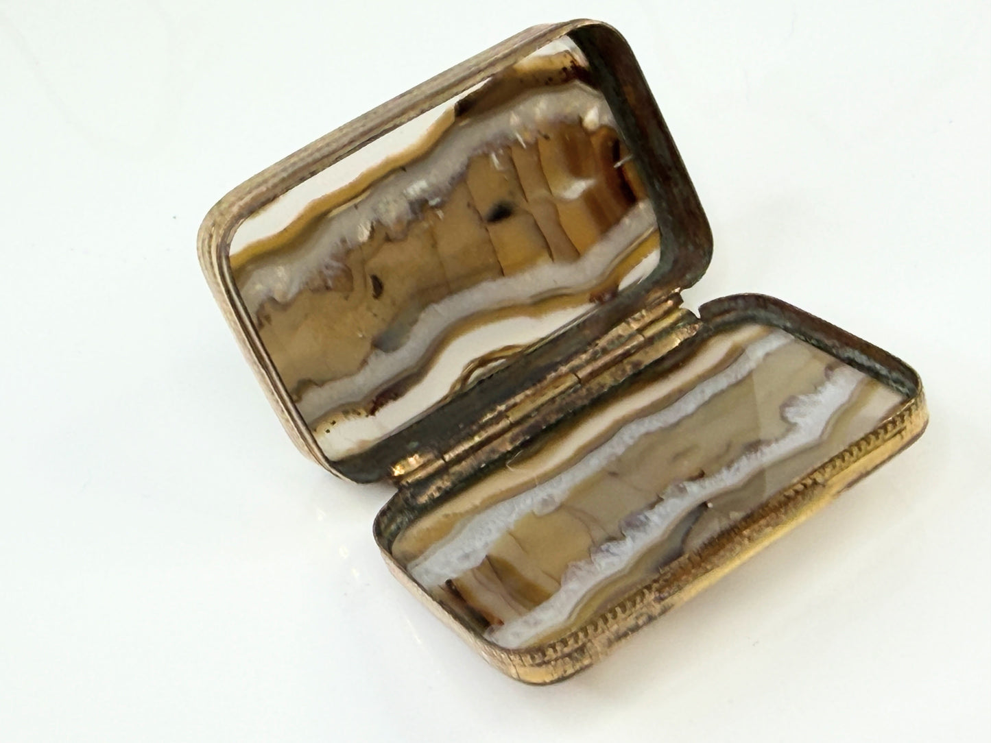 Antique British Scenic Agate Gilt Snuff Box SS211