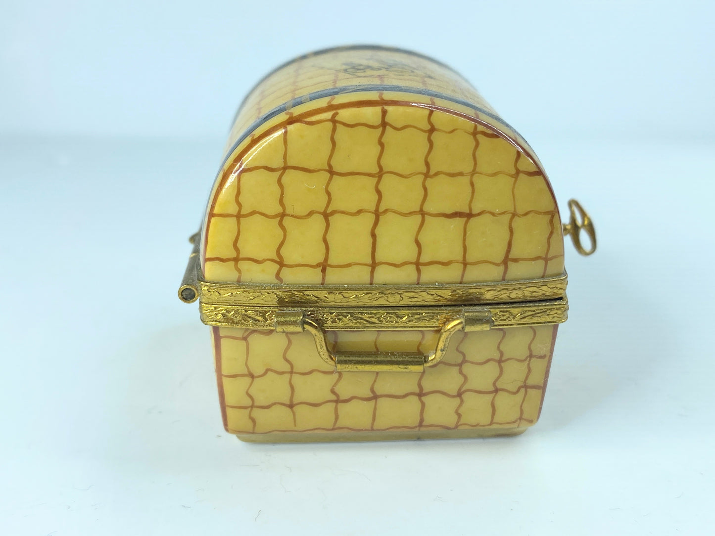 Signed SE Limoges Trinket Box Burl Trunk Porcelain France Peint Main2 1/4" A378