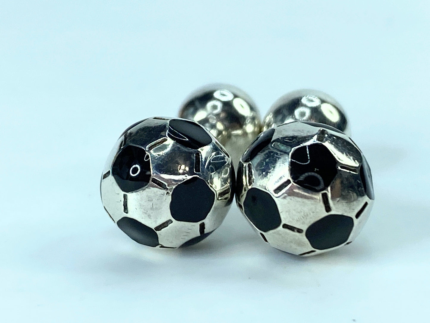 Tiffany & Co Silver Soccer Football Black Enamel Cufflinks Cuff Link GS85
